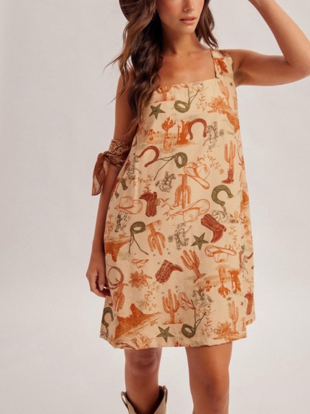 FUN DESERT PRINT WESTERN SHIFT MINI DRESS